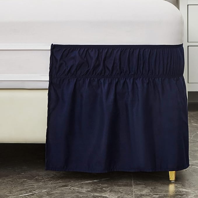 MEILA Wrap Around Bed Skirt Three Fabric Sides Elastic Dust Ruffled 14 Inch Tailored Drop,Easy to Install Fade Resistant-Navy Blue, Twin/Full