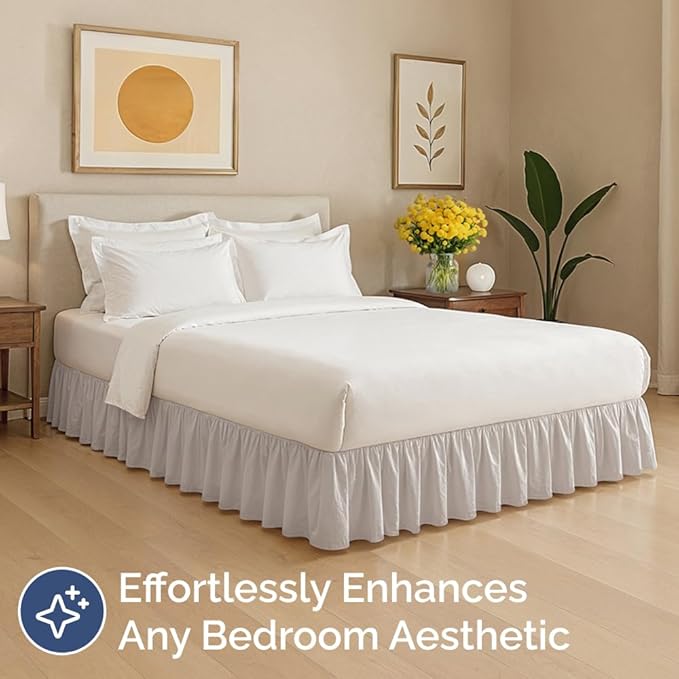 Bedskirt King Size Ruffle - 12 inch Drop Dust Ruffle Bed Skirt with Platform - Soft, Easy Fit, Premium Hotel Quality - Wrinkle, Fade & Shrink Resistant - for Women, Men, Kids and Teens - Light Grey