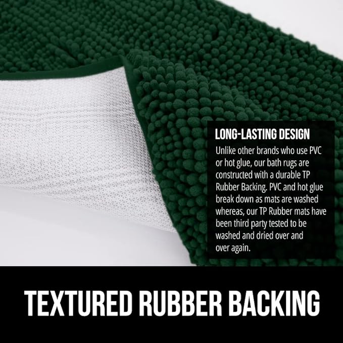 GORILLA GRIP Bath Rug Mat 30x20, Soft Absorbent Chenille, Quick Dry Microfiber Mats, Rubber Backing Washable Shower Floor Rugs, Bathmat Runner, US Designed Bathroom Decor Accessories Hunter Green