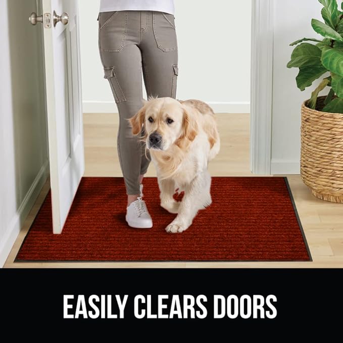GORILLA GRIP Waterproof Traffic Guard Door Mat, 47x35, Heavy Duty Entryway Mats, Strong Rubber Back Commercial Utility Rugs for Office Hallway, Garage Floor and Home, Low Profile Carpet Runner, Red