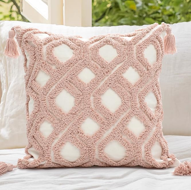 Boho Throw Pillow Covers 18x18 Tufted by LOOPUINHOM