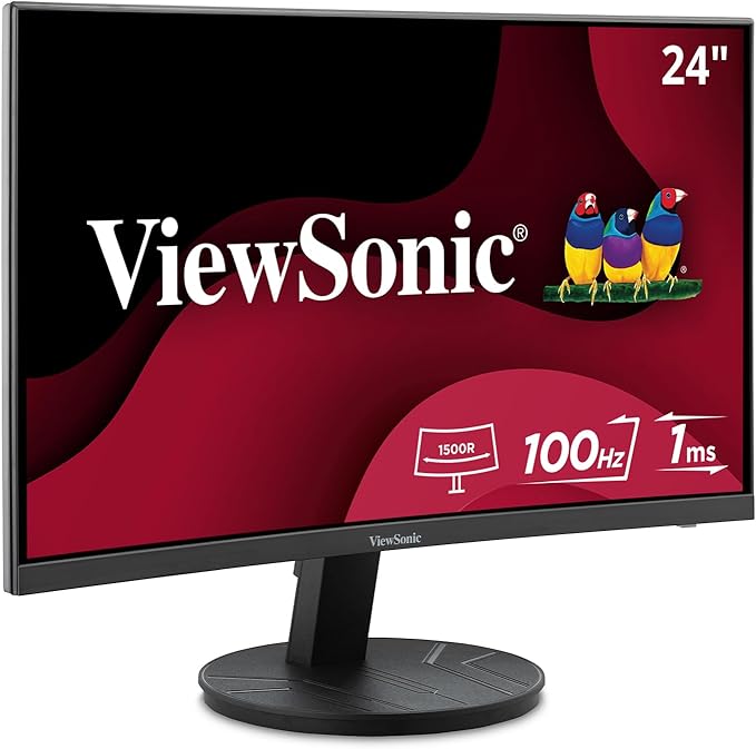 ViewSonic VA2416C 24 Inch Full HD 1080p Frameless Curved Monitor with Variable Refresh Rate, Eye Care, HDMI, and DisplayPort Inputs for Home and Office