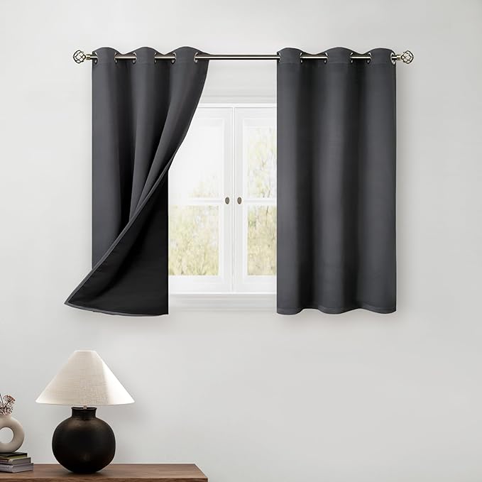 BGment Short Blackout Curtains 30 Inch Length 2 Panels, Thermal Insulated Total Light Blocking Curtains for Bedroom, Grommet Window Drapes with Thick Black Liner, 42 Inch Wide Each Panel, Dark Grey