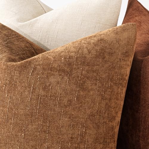MIULEE Textured Chenille Throw Pillow Covers 18x18 Inch Brown - Image 2