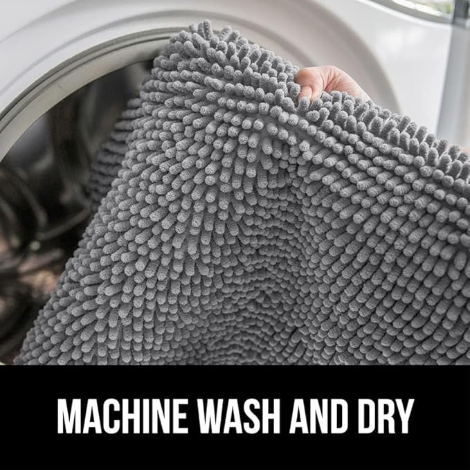 GORILLA GRIP Bathroom Rug Sets 3 Piece, Bath Mat Set and Oval Toilet Base with Rubber Backing, Plush Absorbent Shaggy Chenille Washable Mats, Includes 24x19.5, 24x17 and 30x20 Inch Rugs, Grey