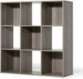 CAPHAUS Sturdy Room 11-Inch Cube Storage Organizer Shelf, with Thick Exterior Edge, Storage Shelf Divider w/Back, Bookcase, 9-Cube, Rustic Grey Oak