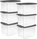 Sterilite 6-Pack ShelfTote, Clear Plastic Storage Bins with Lids, 50 Quart, Gray - Stackable Organizing Container Boxes for Closet, Bathroom, and Office