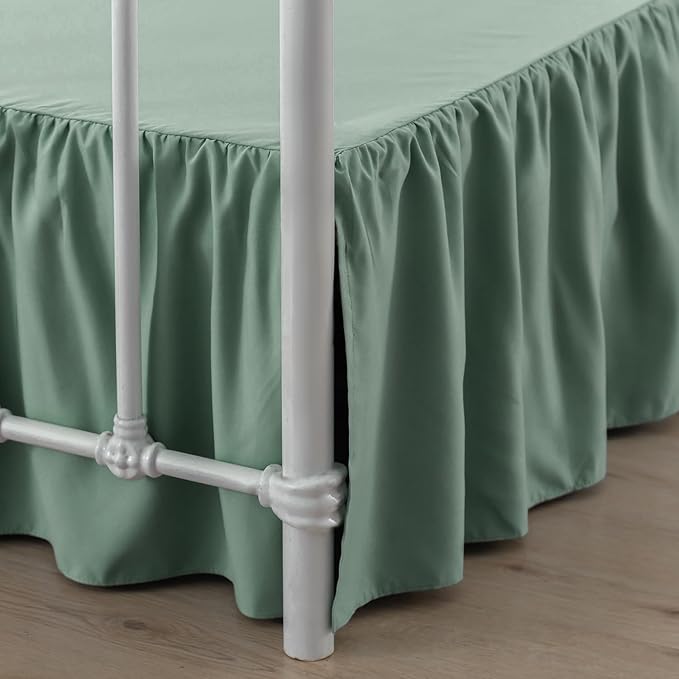 Bed Skirt Full Size Ruffled Bed Skirts with Split Corners, 16 Inch Drop Dust Ruffle Bed Skirt with Platform, Sage Green, 16" Full