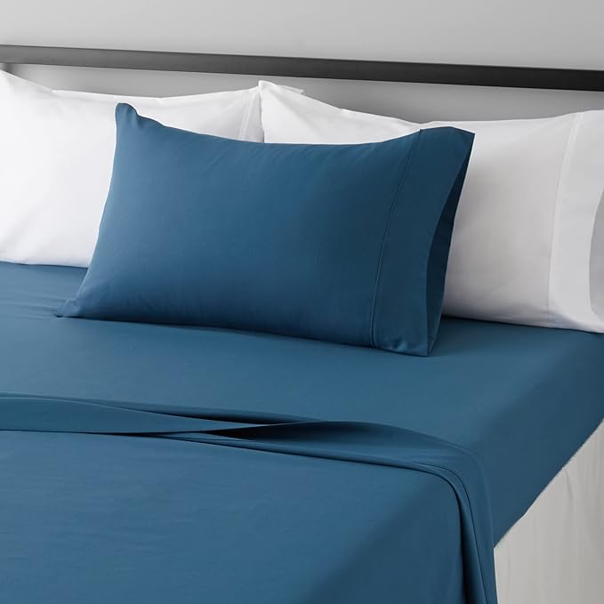 Amazon Basics Lightweight Super Soft Easy Care Wrinkle Free Microfiber 3 Piece Bed Sheet Set with 14-Inch Deep Pockets, Twin, Dark Teal, Solid, Kids, Men & Women Bedding