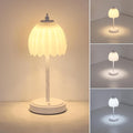 Tulip Table Lamp with 5200mAh Battery & Touch Control, Cordless Small Table Lamp with 3 Colors, Dimmable Rechargeable Table Lamps for Living Room, Bedroom, Bedside (White Tulip & White Base)