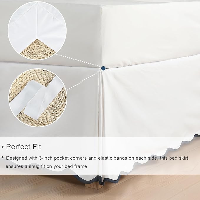 HIG Off-White Chic Full Bed Skirt - Easy Fit Scallop Edge Pleated Bedskirts, 14 Inch Drop Anti-Slip Dust Ruffle, Thick Fabric for Enhanced Privacy, Pre-Washed for Long-Lasting Use(N60022)
