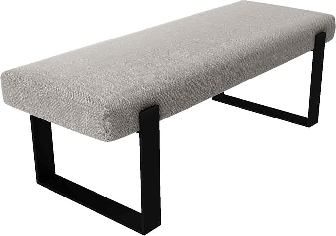 VANT Upholstered Bed Bench - Weave Moondust Grey - Matte Black - Contemporary Modern, Bedroom Bench Seat, Hallway, or Entryway