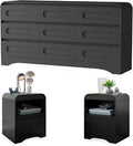 9 Drawer Dresser and Nightstand Sets for Bedroom, 3 Piece Bedroom Set, Wood 9 Drawer Dresser & Night Stand Set of 2, Large Chest of Drawers Modern Storage Cabinet Bedroom Furniture Set, Black