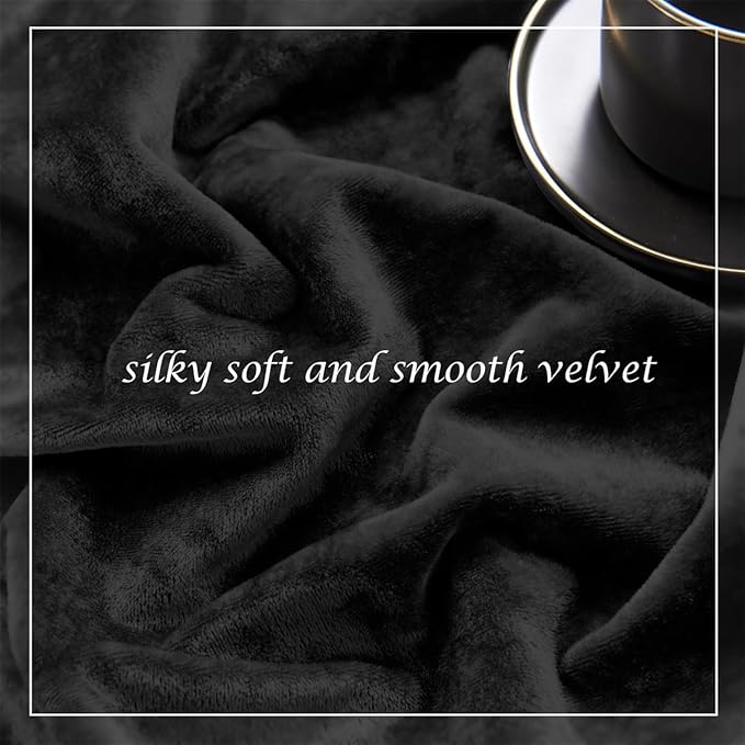SMILETIME Black Crushed Velvet Curtains 52x84 inch Luxurious Thermal Insulated Soundproof Drapes for Living Room Bedroom Office Soft and Durable Light-Filtering Window Treatments, 2 Panels