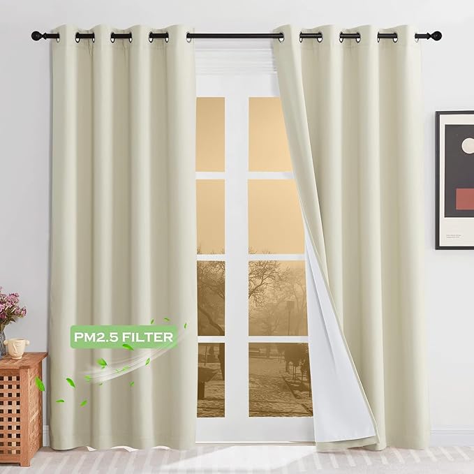 KGORGE Anti Dust Soundproof 100% Blackout Curtains 4 Layers Heavy Duty Energy Efficiency Window Curtains for Living Room Baby Bedroom Home Office Studio, W 52 x L 90 inches, Cream Beige, 2 Panels