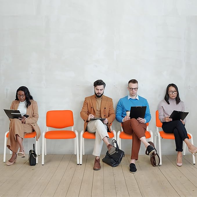 VINGLI Orange Waiting Room Chairs, 5-Pack PU Church Chairs Conference Stackable Office Guest & Reception Stacking for Meeting,Office Lobby, Simple&Space-saving Pu-orange