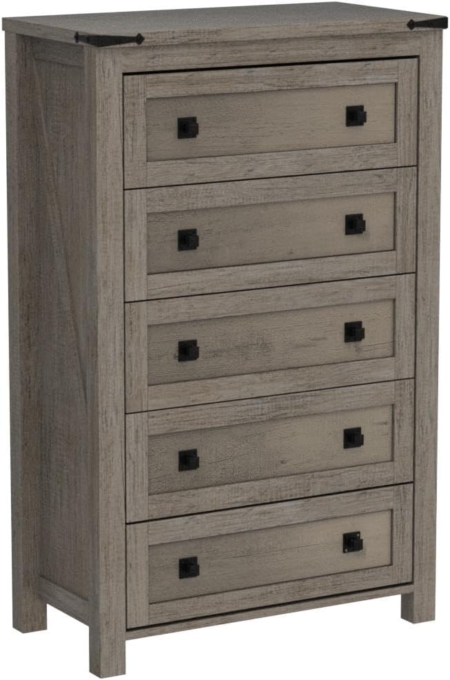 T4TREAM Farmhouse 5 Drawers Dresser Chests for Bedroom, Wood Rustic Tall Chset of Drawers,Dressers Organizer for Bedroom, Living Room,Hallway, Light Rustic Oak