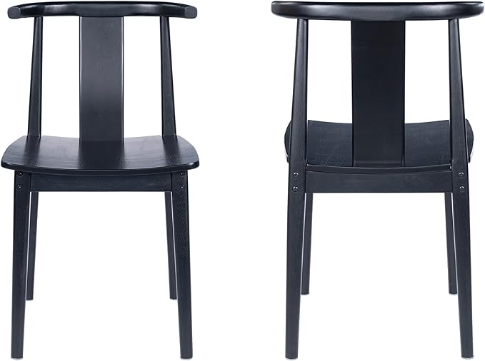 Wood Dining Room Chairs Set of 2, Mid Century Modern Kitchen Chairs Wishbone Chair with Curved Back Armless Accent Chair for Living Room Restaurant, Black