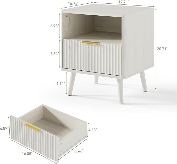 LYNSOM Fluted Dresser and Nightstand Sets 3 Piece, 9-Drawers Dresser and 1-Drawer Nightstands Set of 2, Wood Bedroom Furniture Set for Home, Bedroom, Hallway, White