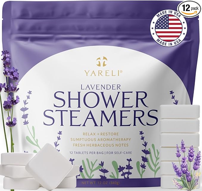 Yareli Shower Steamers Aromatherapy, 12 Pack, for Women and Men - Sinus Relief and Self Care Birthday and Relaxation Spa Gift - Lavender