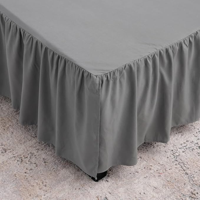 TSUTOMI Bed Skirt Twin Size Ruffled Bed Skirt with Split Corners, 18 Inch Drop Dust Ruffle Bed Skirts with Platform, Gathered Style, 100% Microfiber, Grey