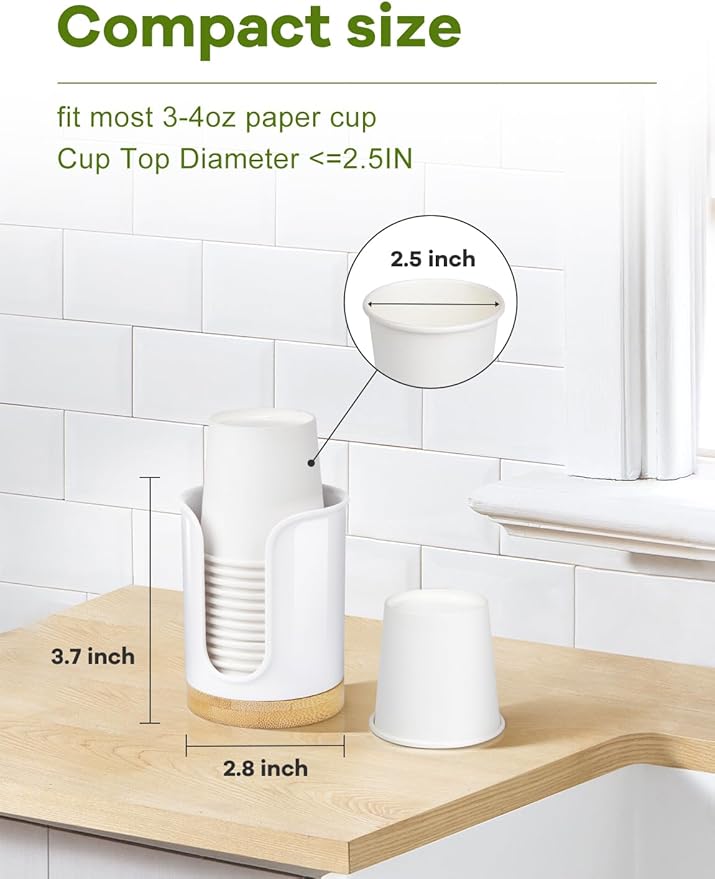 Bathroom Cup Holder - Small Cup Dispenser for Dixie 3 oz Bathroom Cups, 3 4 Ounce Mouthwash Cup Dispenser - PC/Bamboo, White, Pack of 2