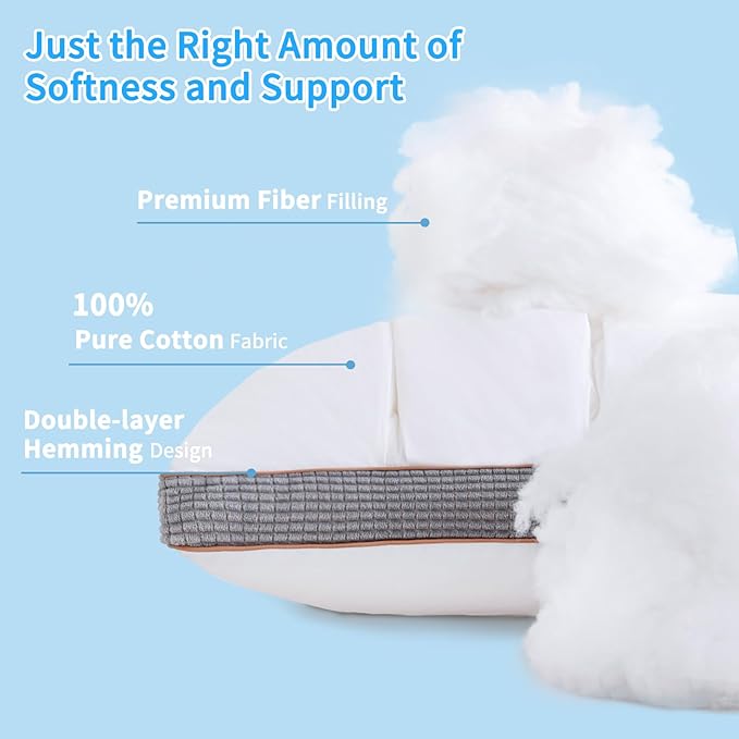 YOUR MOON Soft Pillow Standard for Sleeping, Super Soft Support Down Alternative Pillow, 100% Cotton Shell Luxury Comfy Fluffy Bed Pillows for Sleep(White)