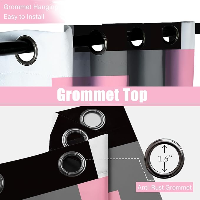 Pink 100% Blackout Curtains for Bedroom 84 inch Length 2 Panels Set White Grey Modern Abstract Geometric Black Out Curtains Insulated Room Darkening Window Drapes for Girls Living Room, 52Wx84L