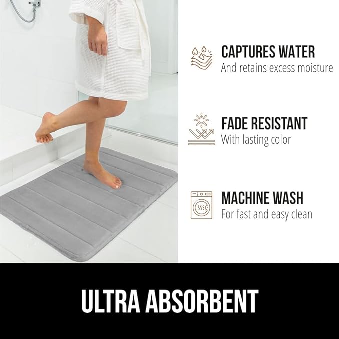 GORILLA GRIP Memory Foam Bath Mat, Soft Absorbent US Designed Bathroom Rug, Gripping Dots Machine Washable Bathmat, Cushioned Floor Mats, Shower Sink Rugs Room Décor Accessories, 42x24 Graphite Gray