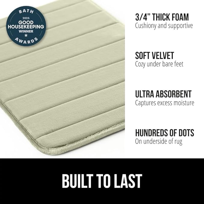 GORILLA GRIP Memory Foam Bath Mat, Soft Absorbent US Designed Bathroom Rug, Gripping Dots Machine Washable Bathmat, Cushioned Floor Mats, Shower Sink Rugs Room Décor Accessories, 24x17 Sage