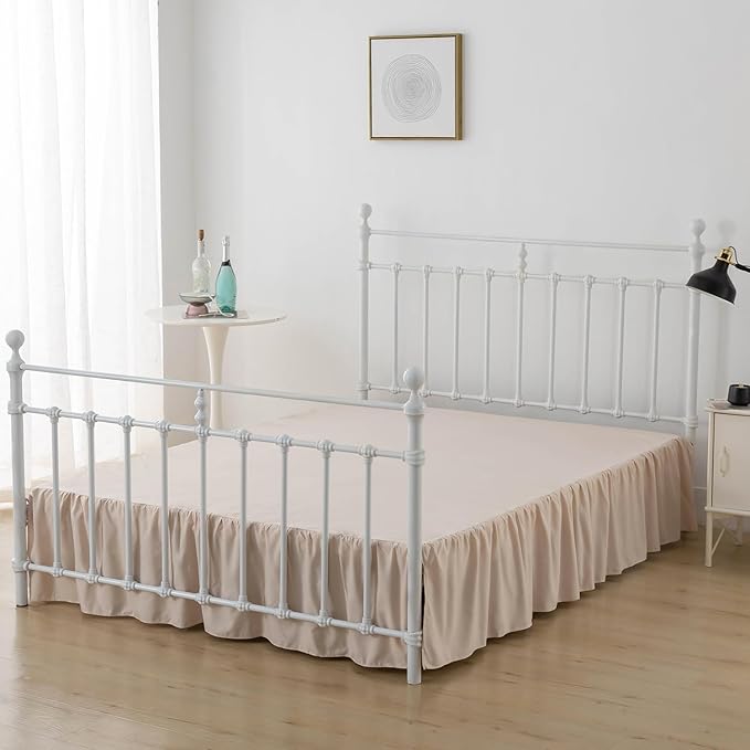 Bed Skirt King Size Ruffled Bed Skirts with Split Corners,12 Inch Drop Dust Ruffle Bed Skirt with Platform, Cream, 12" King