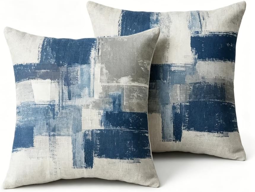 18X18 Inches Abstract Blue Linen Throw Pillow Covers Set of 2 by Unknown