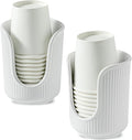 Ceramic Bathroom Cup Dispenser with Stylish Vertical Stripes - Disposable Mouthwash Cup Holder Holds 3-4oz Paper Cups for Rinsing Cups on Bathroom Vanity Countertops (White-White-2 Pack)