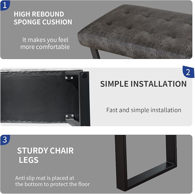 JIEXI 45.3'' Upholstered Quality Cloth Fabrics Bench with Metal Leg, Button Tufted Design Footstool, Waiting Bedroom Room Reception Bench, Office Chair, for Entryway and Kitchen