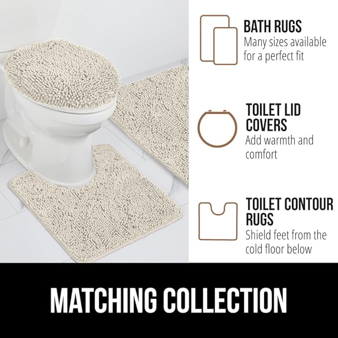 GORILLA GRIP Bath Rug Mat, Thick Absorbent Chenille, Quick Dry Microfiber Mats, Rubber Backing Washable Shower Floor Rugs, Bathmat Runner, US Designed Bathroom Home Decor 24x17, Dusty Cloud