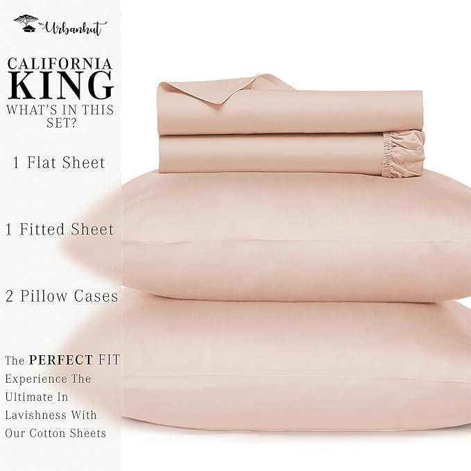 URBANHUT 800 Thread Count 100% Cotton California King Size Sheets, Luxury 4 Piece Cal King Bedsheets, Hotel Sheets Sateen Finish - Better Than Egyptian, 16" Elasticized Deep Pocket - Blush Pink