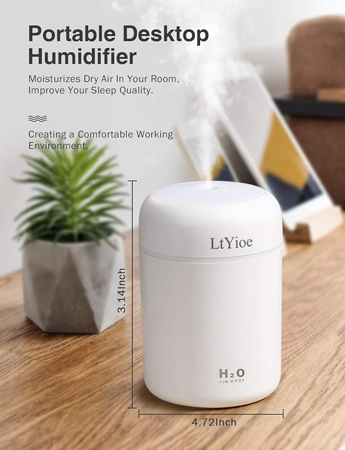 Colorful Cool Mini Humidifier, USB Personal Desktop Humidifier for Car, Office Room, Bedroom,etc. Auto Shut-Off, 2 Mist Modes, Super Quiet. (White)