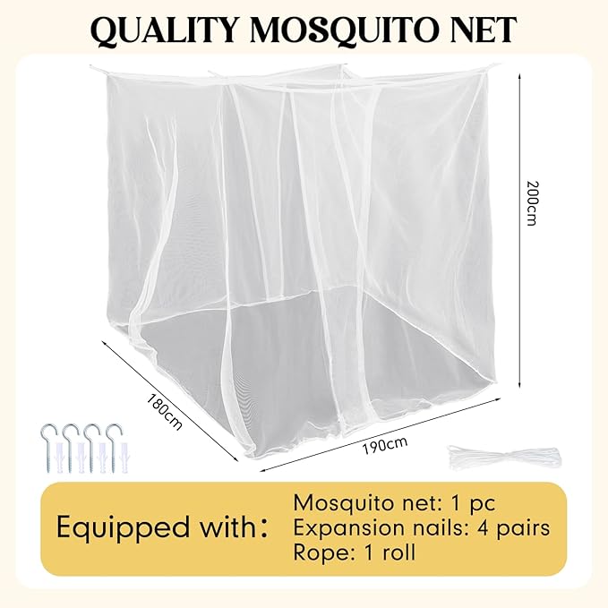 4 Corners Mosquito Net for Mosquiteros para Camas Bed Canopies Netting Bed Drapes Rectangular Mosquito Mesh for Camping Home Outdoor Travel(White B,L75 X W71 X H79 Inch,2 Opening)