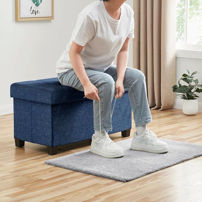 Ornavo Home 30 Inch Storage Ottoman, Large Storage Bench, Ottoman with Storage with Legs, Foot Rest Stool, Bedroom Bench - Navy Blue