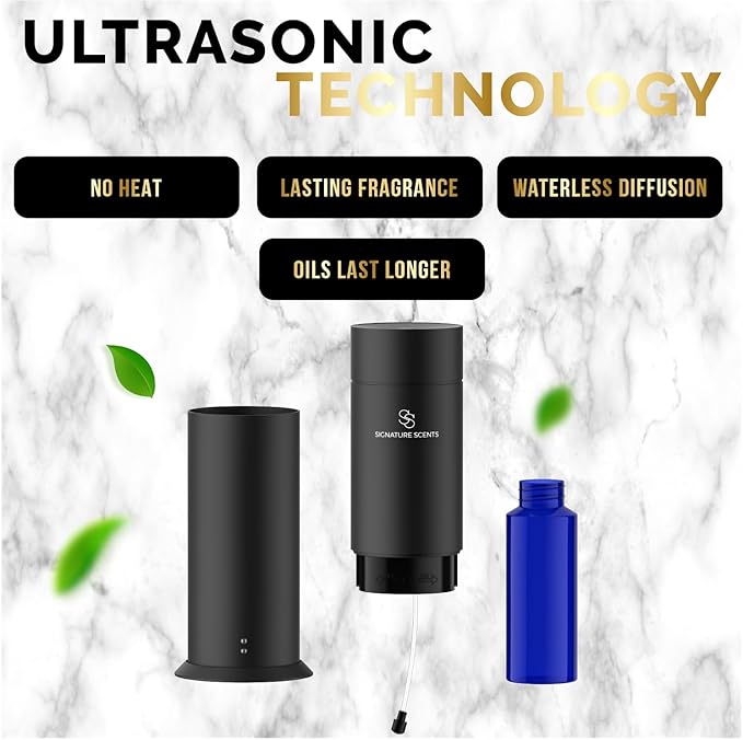 Waterless Essential Oil Hotel Scent Diffuser - Cold Air Diffuser - Covers 1000 sq. ft. - Waterless Diffuser for Home, Office & Hotel (Black + Interchangeable Sleeve) (Black + Bone White Sleeve)