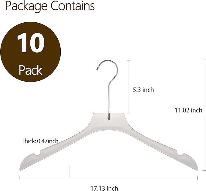 Clear Hangers 10 Pack, Crystal Clear Luxury Non-Slip Hangers for Suits, Coats, Dresses, Heavy Duty Thin Design Saves Closet Space Smoky Gray