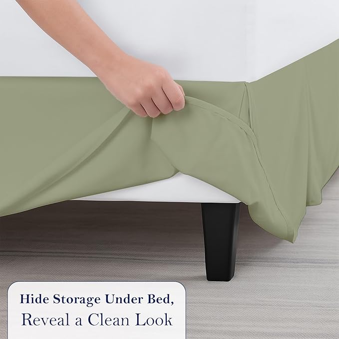 Queen Bed Skirt, Luxury 18 Inch Drop Sage Pleated Bed Skirt, Double Brushed Microfiber, Box Pleat Design, Wrinkle & Fade Resistant, Easy Fit Tailored Bedskirt for Queen Size Beds