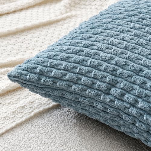 MIULEE Decorative Throw Pillow Covers 16x16 Blue Grey Textured Corduroy - Image 2