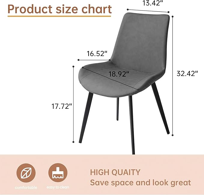 Dining Chairs Set of 4, Modern Kitchen & Dining Room Chairs, Upholstered Faux Leather Cushion Seat and Sturdy Metal Legs (4 Grey Chairs)