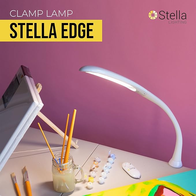 Stella Edge Premium 10W LED Desk Clamp Task Lamp - White - Adjustable Dimmable Low Vision Light - Macular Degeneration Lighting - Hobby Crafting Sewing