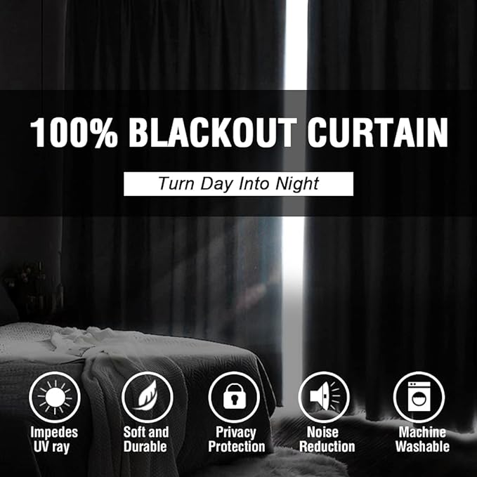 H.VERSAILTEX 100% Blackout Curtains for Bedroom Thermal Insulated Blackout Curtains for Living Room 108 Inches Long Rod Pocket Curtains with Black Liner 2 Panels Set, Dove Gray