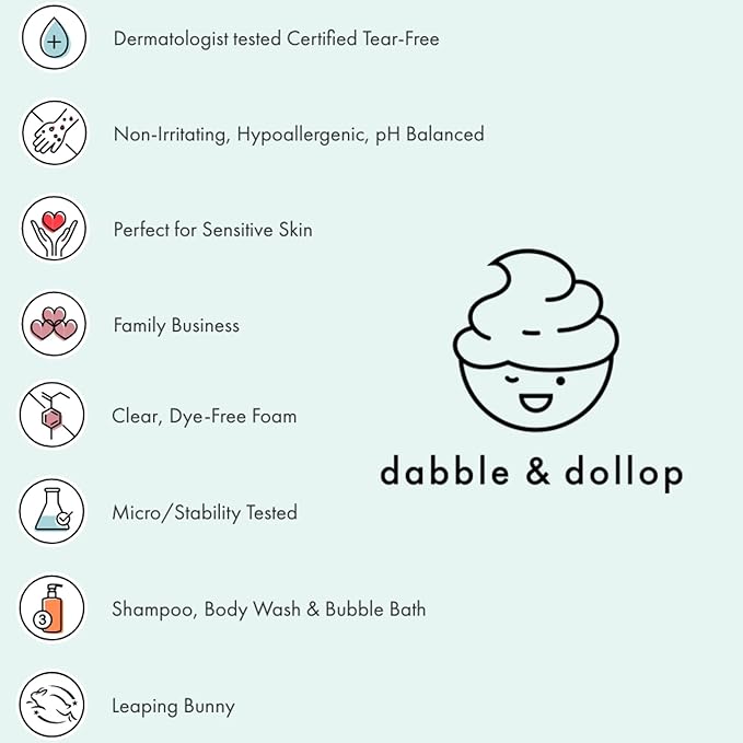 Dabble & Dollop Soothing Mini Bath Bombs & Vanilla Shampoo, Body Wash and Bubble Bath for Kids - All Natural, Resealable Pouch, Foaming Whip, Vegan, Gluten-Free, Cruelty-Free (Pack of 2)