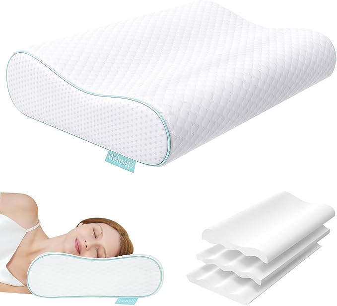 Cervical Neck Pillow, Side Sleeper Pillow for Neck Pain Relief, Adjustable Contour Pillow for Sleeping, Ergonomic Memory Foam Pillow, Orthopedic Cooling Pillow Back Stomach Sleeping, Queen Soft
