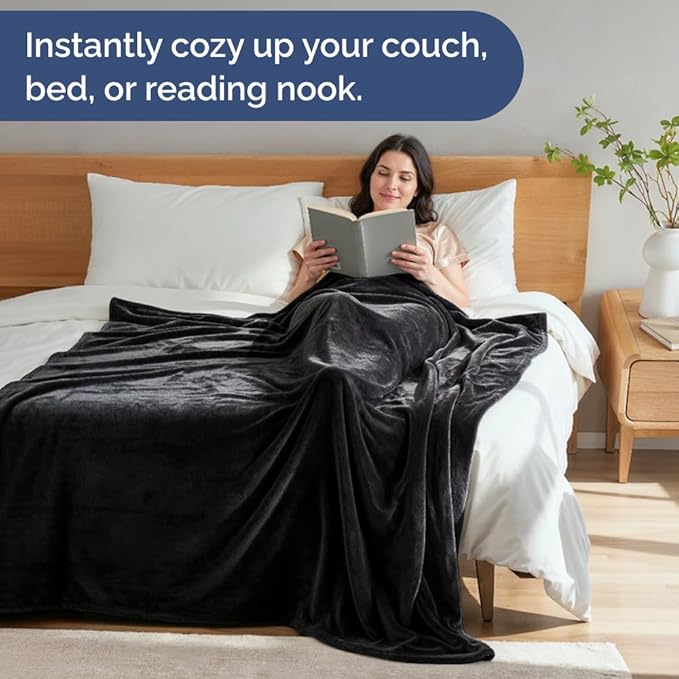 Ultra Soft Fleece Blanket King Size - Flannel Fleece Luxury King Blanket - Lightweight for Couch Bed Chair - Thick, Warm and Breathable - All Season Cozy Fuzzy, Anti-Static Microplush Bedding, Black