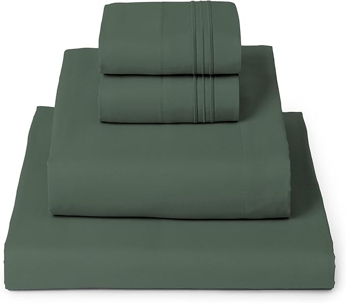 Mellanni Twin Sheet Set - 4-Piece Iconic Collection Bedding, (Including 2 Pillowcases), 16-Inch Deep Pocket, Easy Care, Extra Soft, Cooling Sheets, Brushed Microfiber - Emerald Green